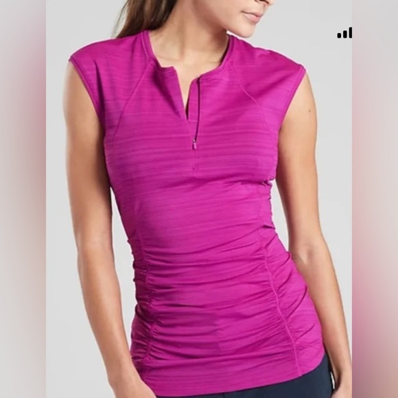 Athleta Hot Pink Ruched Muscle Tee - Picture 1 of 9